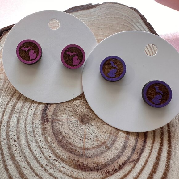 NEW Michigan Wooden Stud Earrings - Picture 4 of 4